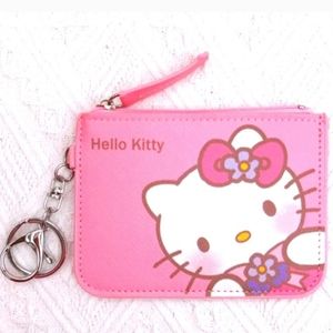 Hello Kitty Faux Leather Coin Purse Card Holder Key Chain Backpack ID Tag, NRE